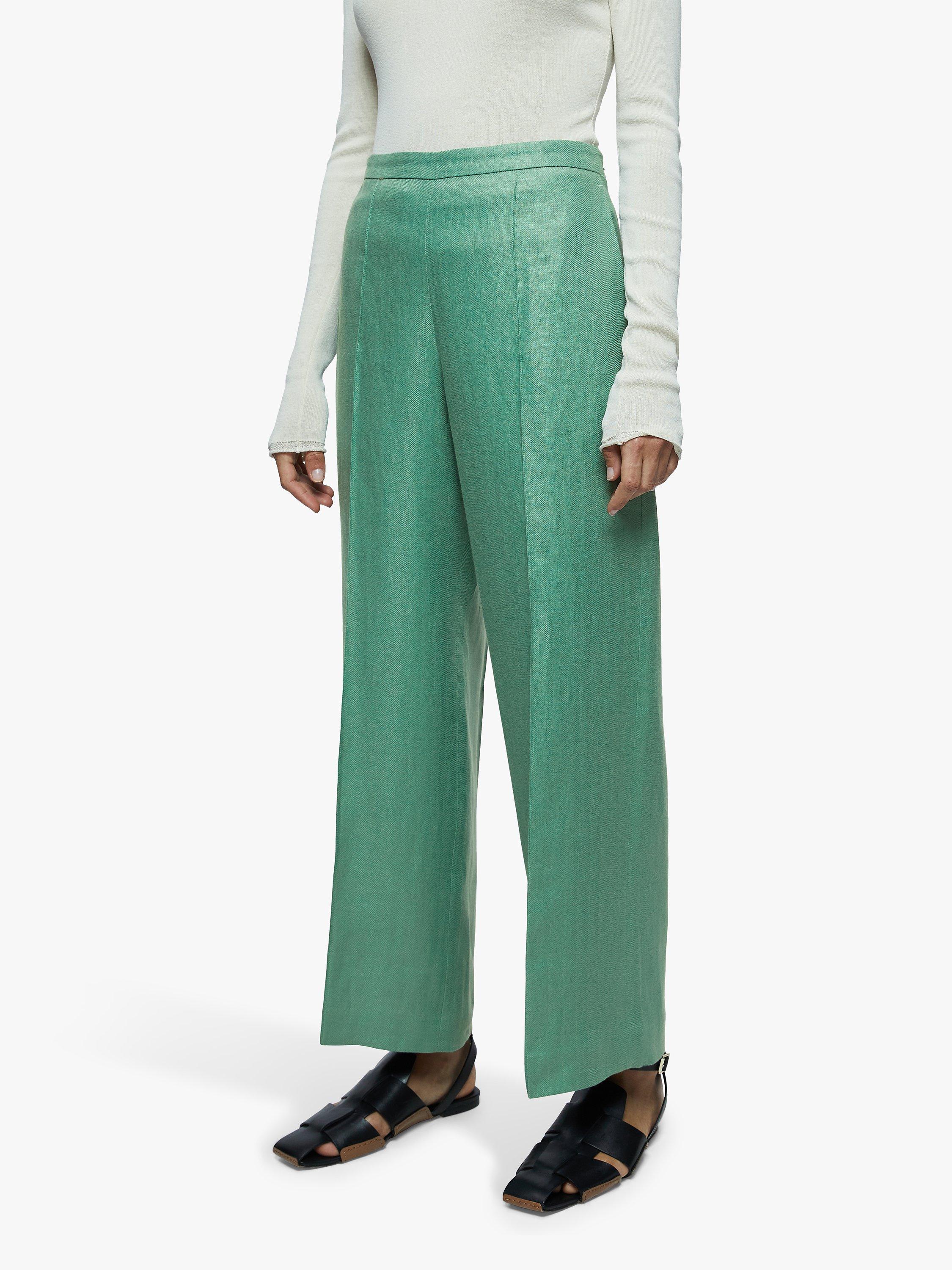 Jigsaw Herringbone Linen Palazzo Trousers, Green