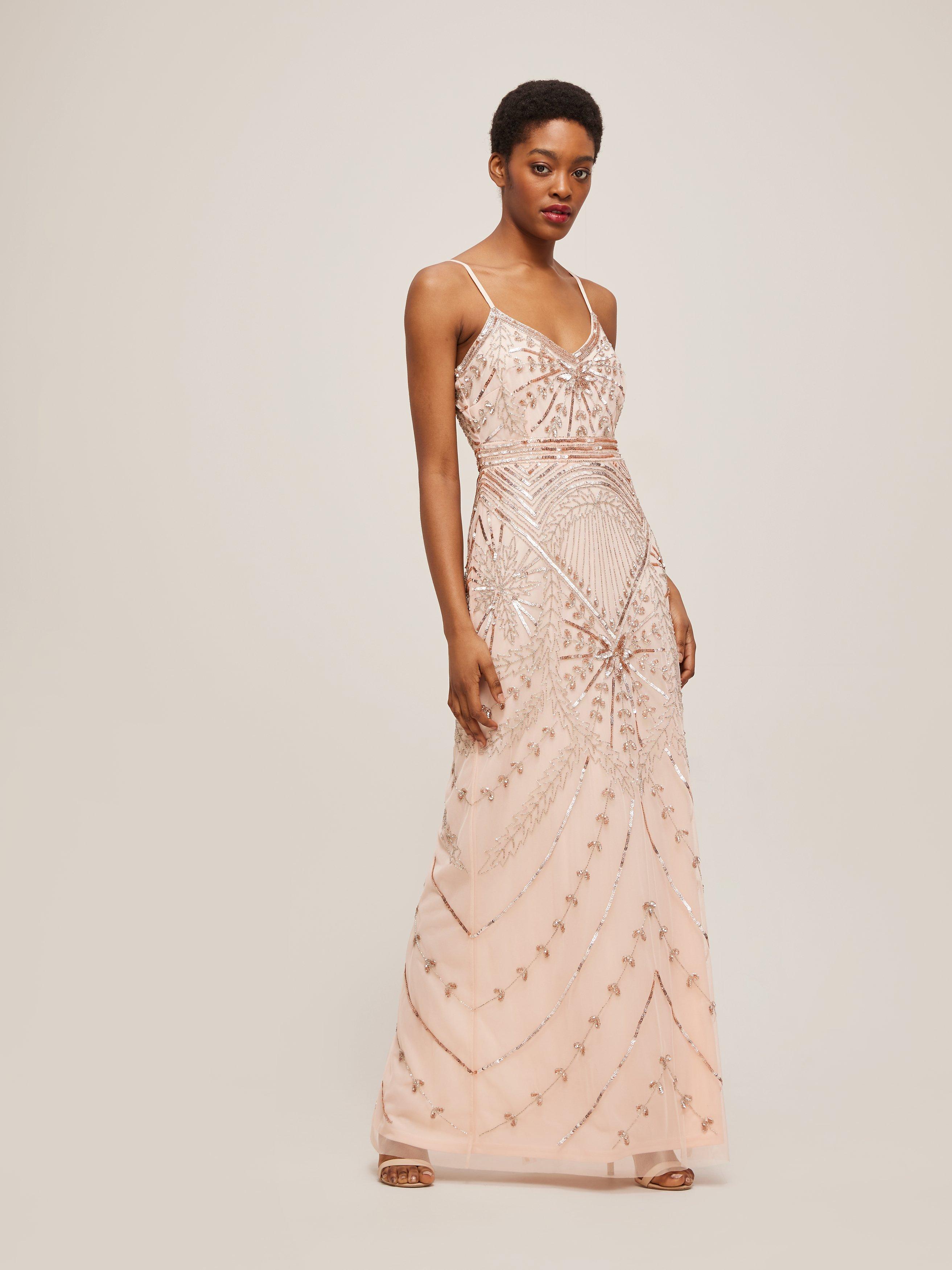 Lace Beads Milan Sequin Embellished Maxi Dress Nude