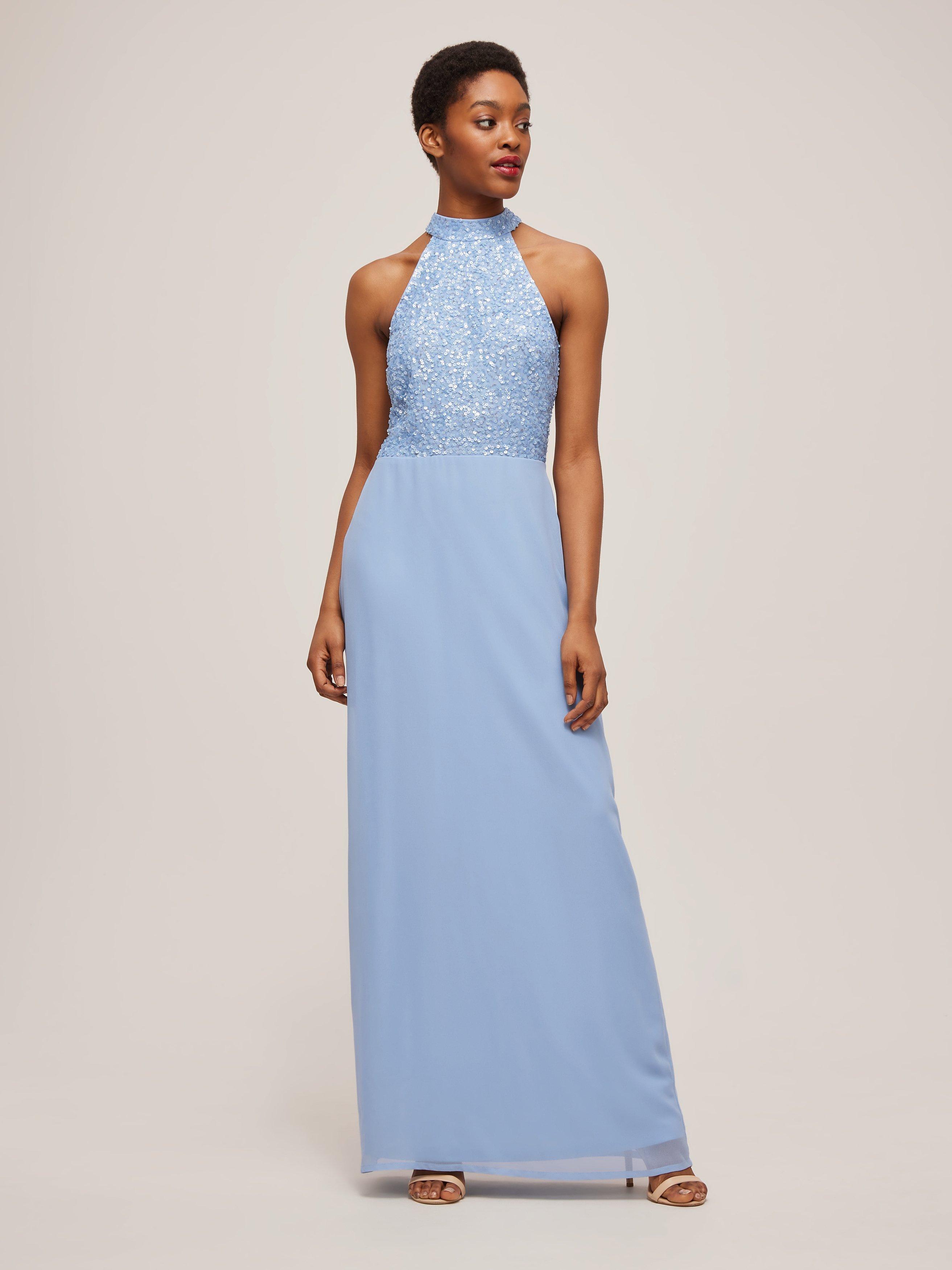 Lace Beads Avalon Sequined Bodice Maxi Dress Blue