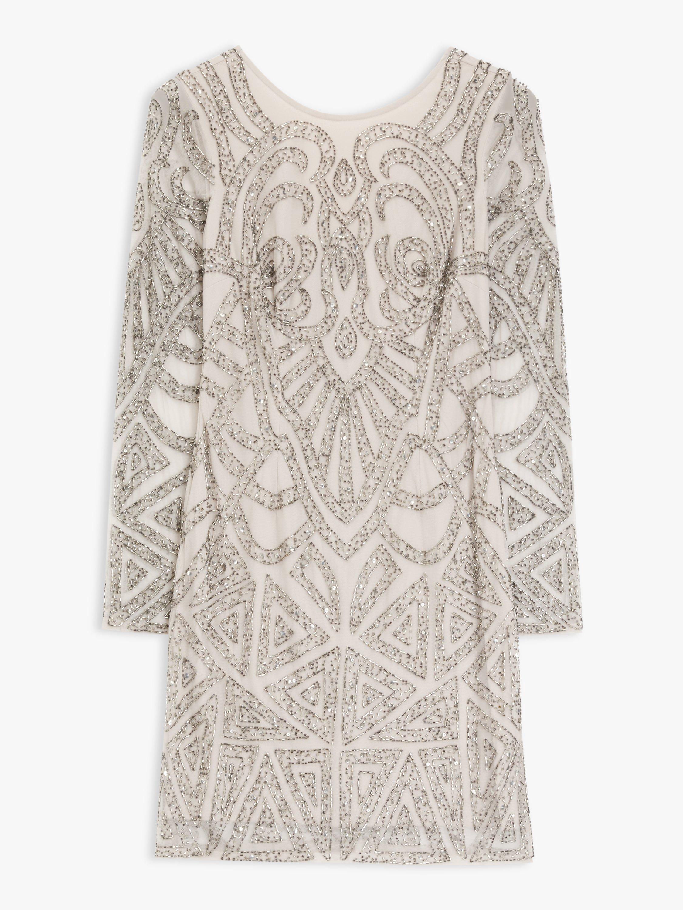 Product image 4 of 6, which shows Lace & Beads Brooklyn Embellished Mini Dress, Sand, 18