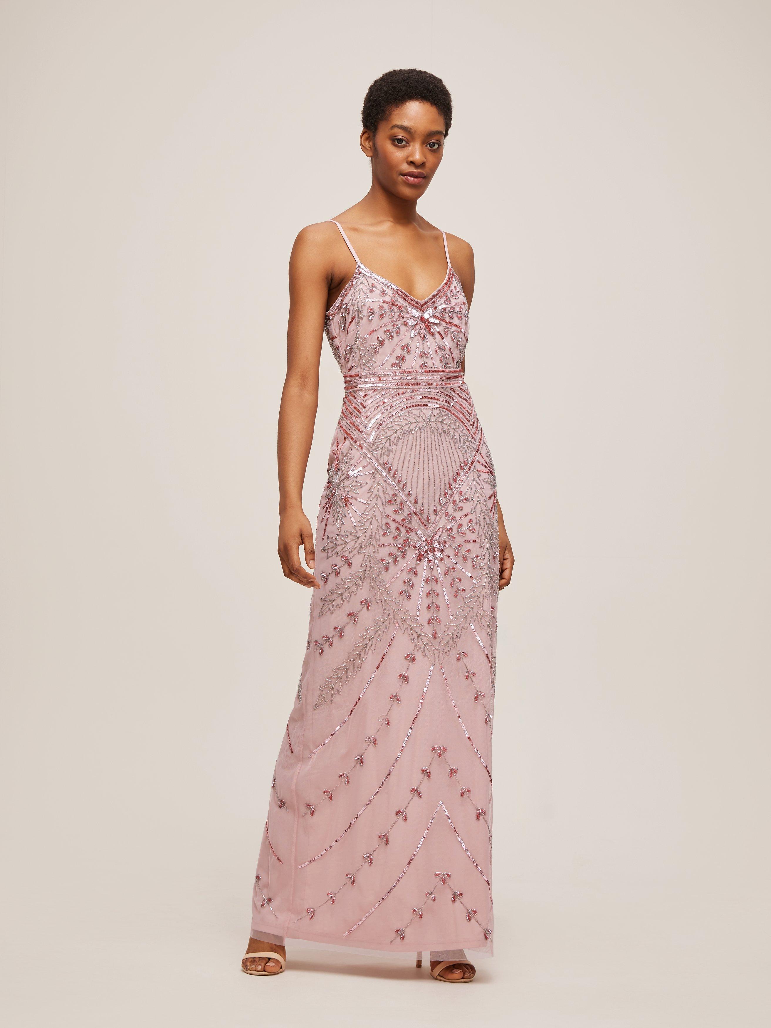 Lace Beads Milan Sequin Embellished Maxi Dress Light Mauve