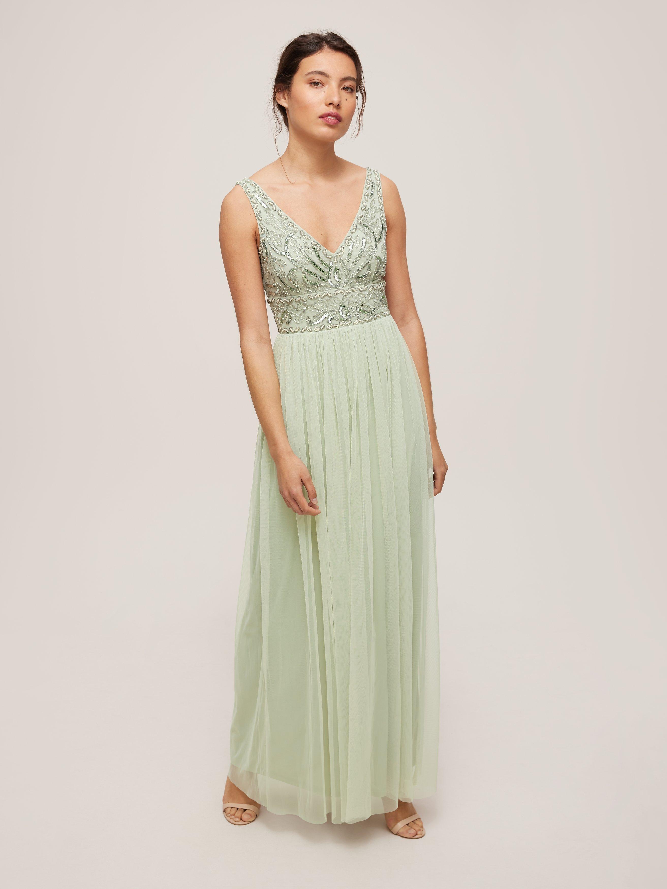 Lace & Beads Mulan Pearl Sleeveless Maxi Dress, Sage