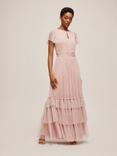 Lace & Beads Diva Tiered Hem Maxi Dress, Dusty Rose