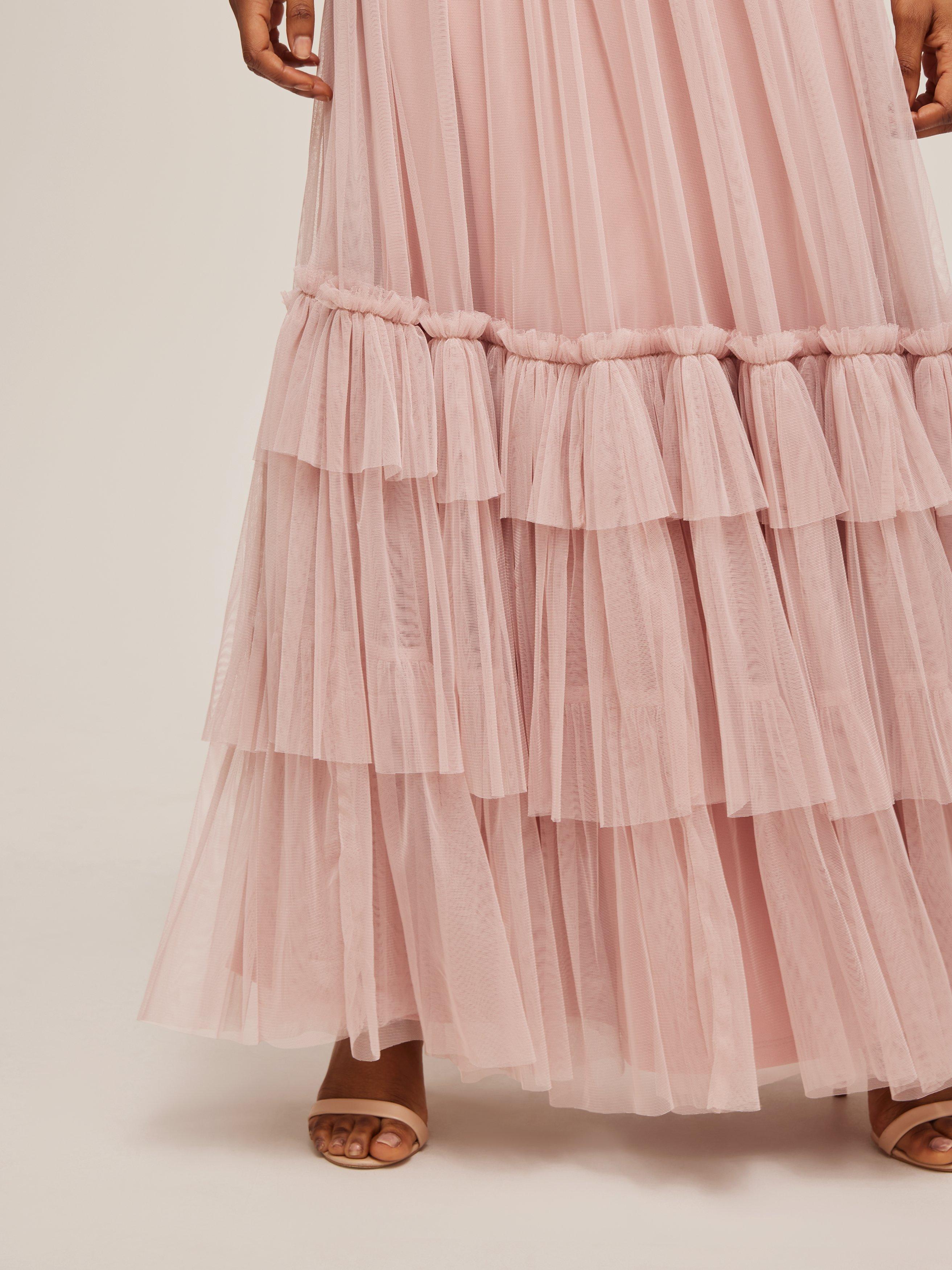 Product image 5 of 5, which shows Lace & Beads Diva Tiered Hem Maxi Dress, Dusty Rose, 12