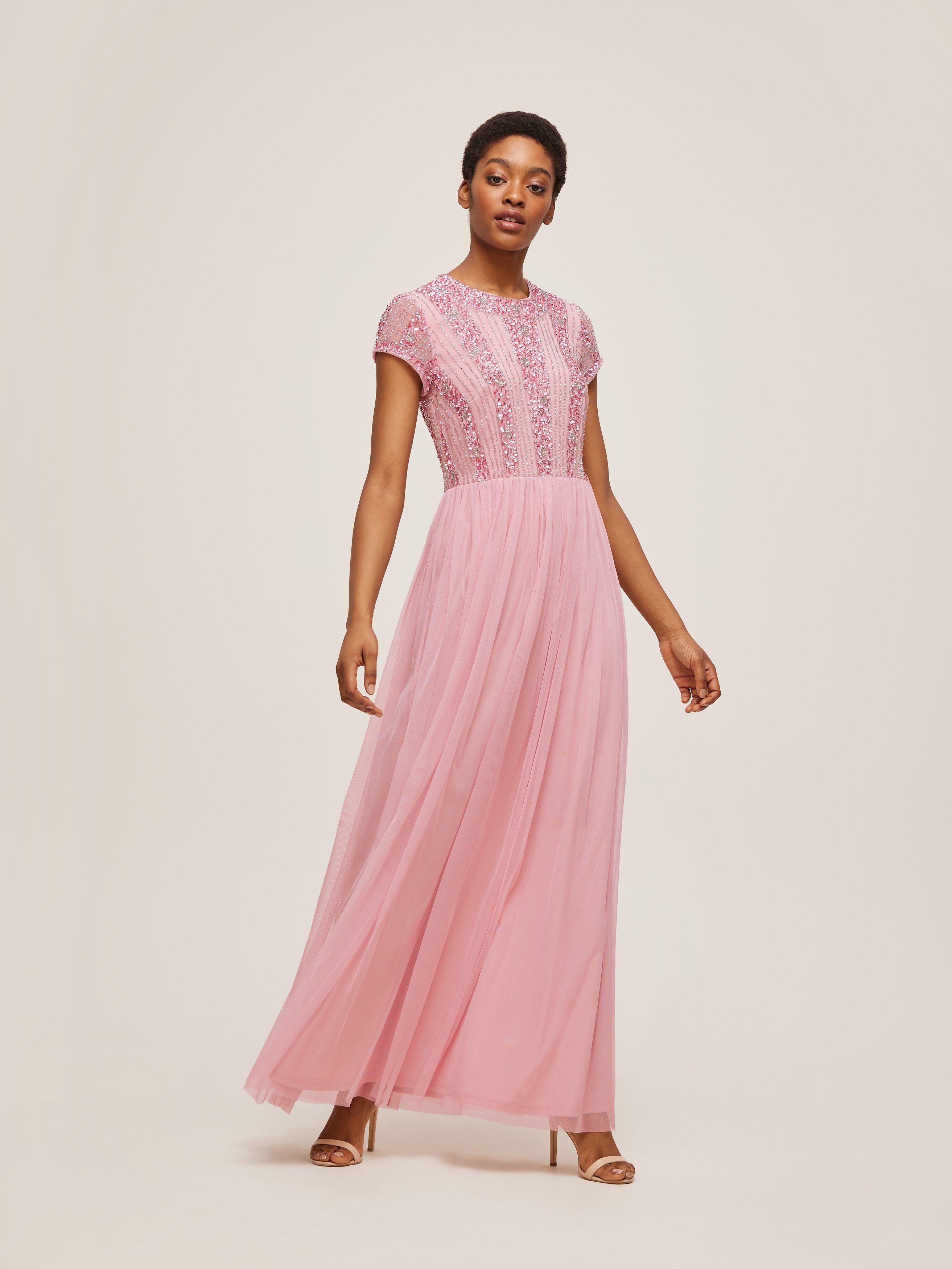 Lace Beads Maha Embellished Bodice Maxi Dress Mauve 8