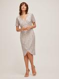 Lace & Beads Laylani Sequin Embellished Wrap Neckline Dress, Grey