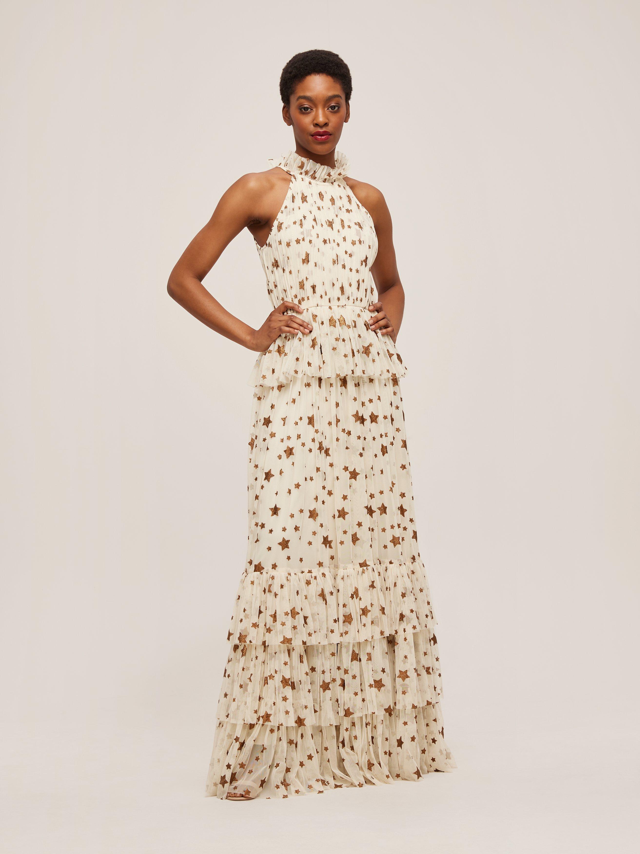 Lace Beads Safa Star Print Maxi Dress