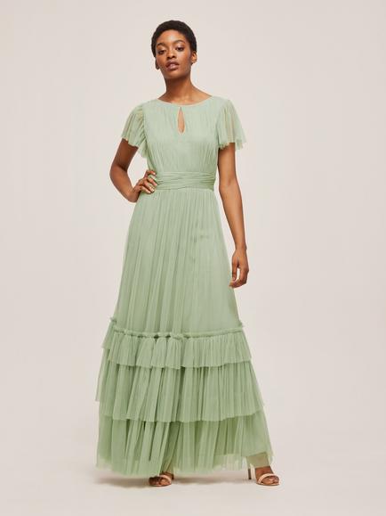 Lace & Beads Diva Tiered Hem Maxi Dress, Sage