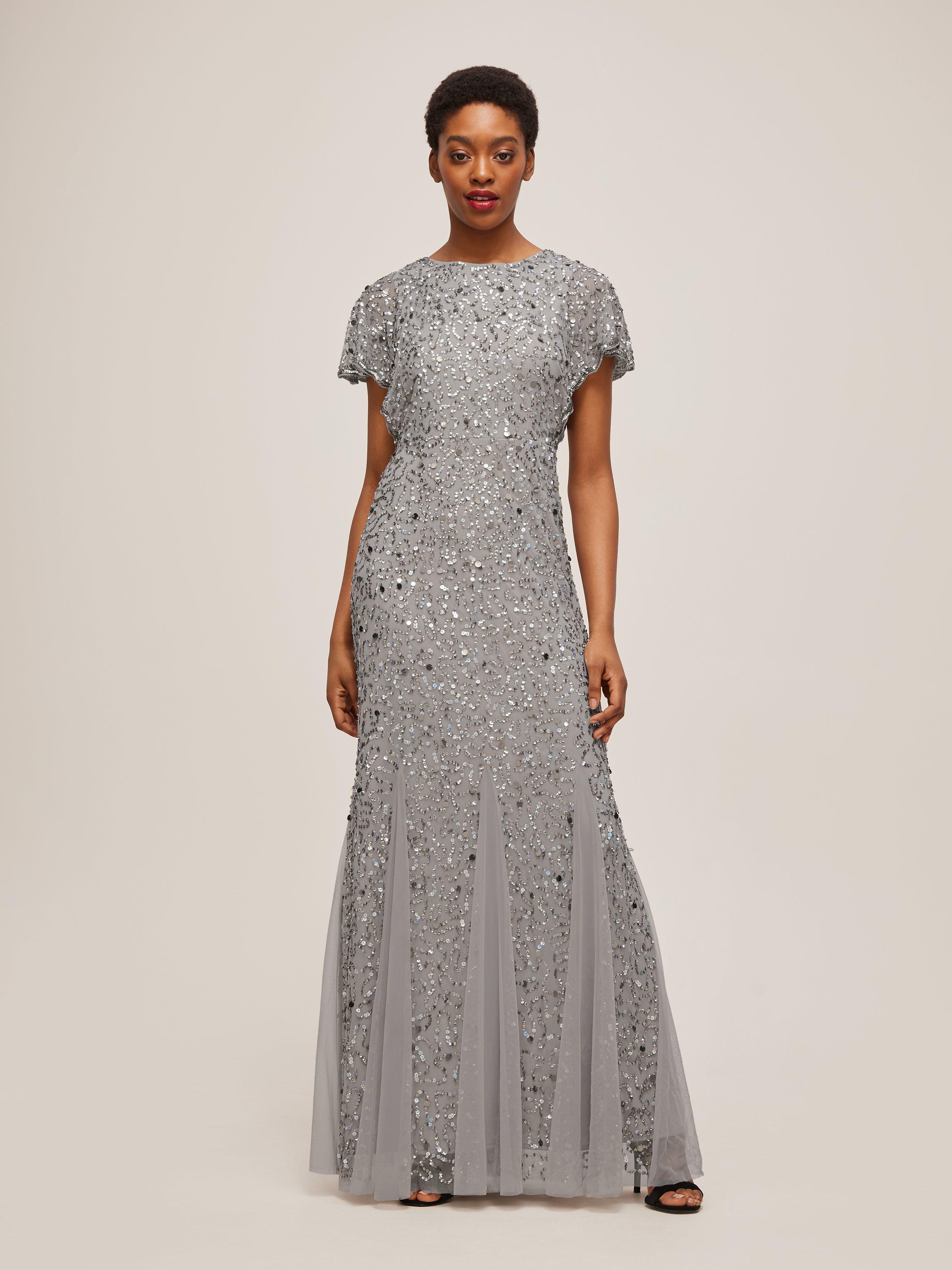 Lace Beads Sally Embellished Maxi Dress Grey