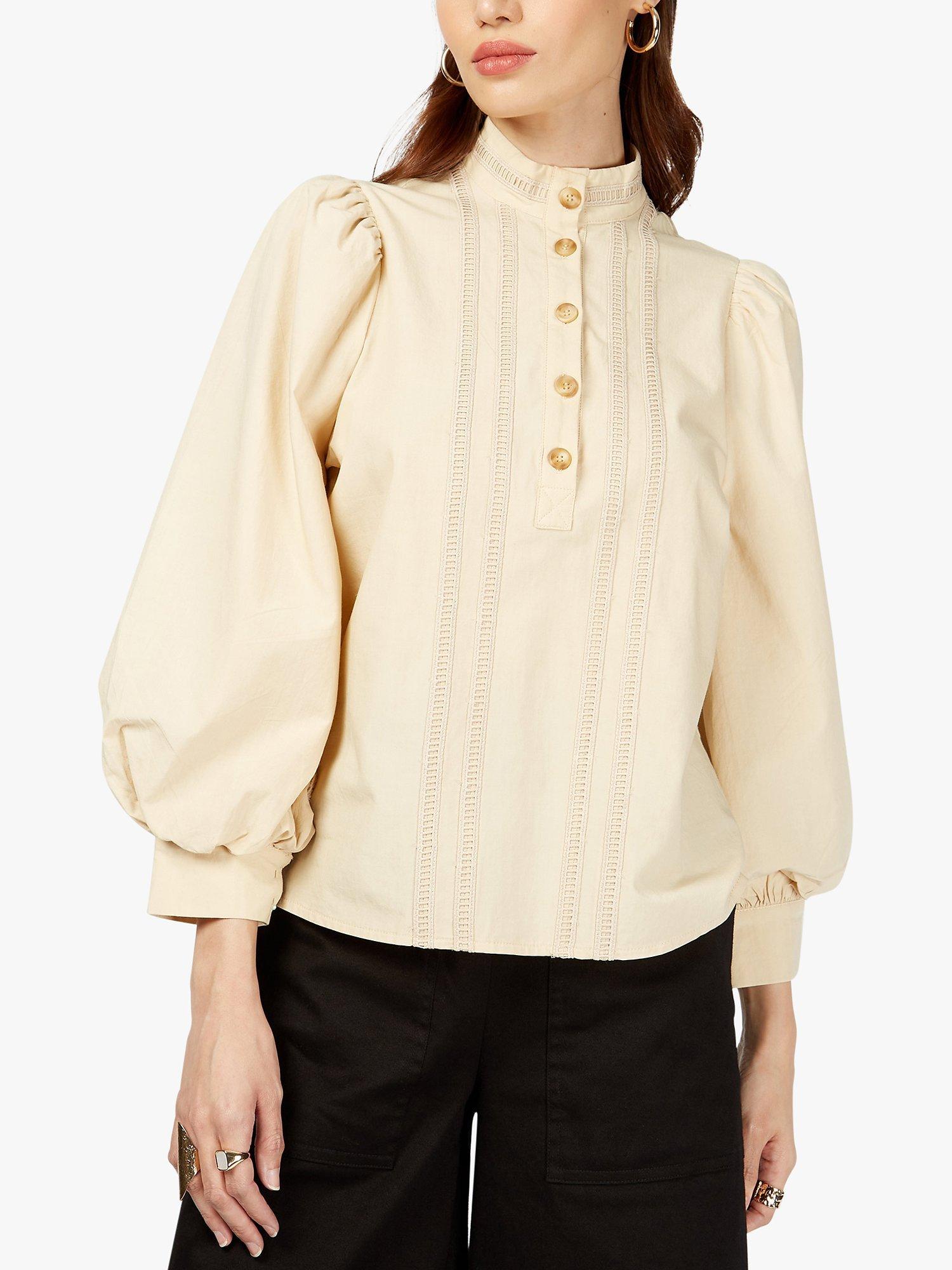 Somerset by Alice Temperley Lace Trim Puff Shoulder Shirt, Neutral