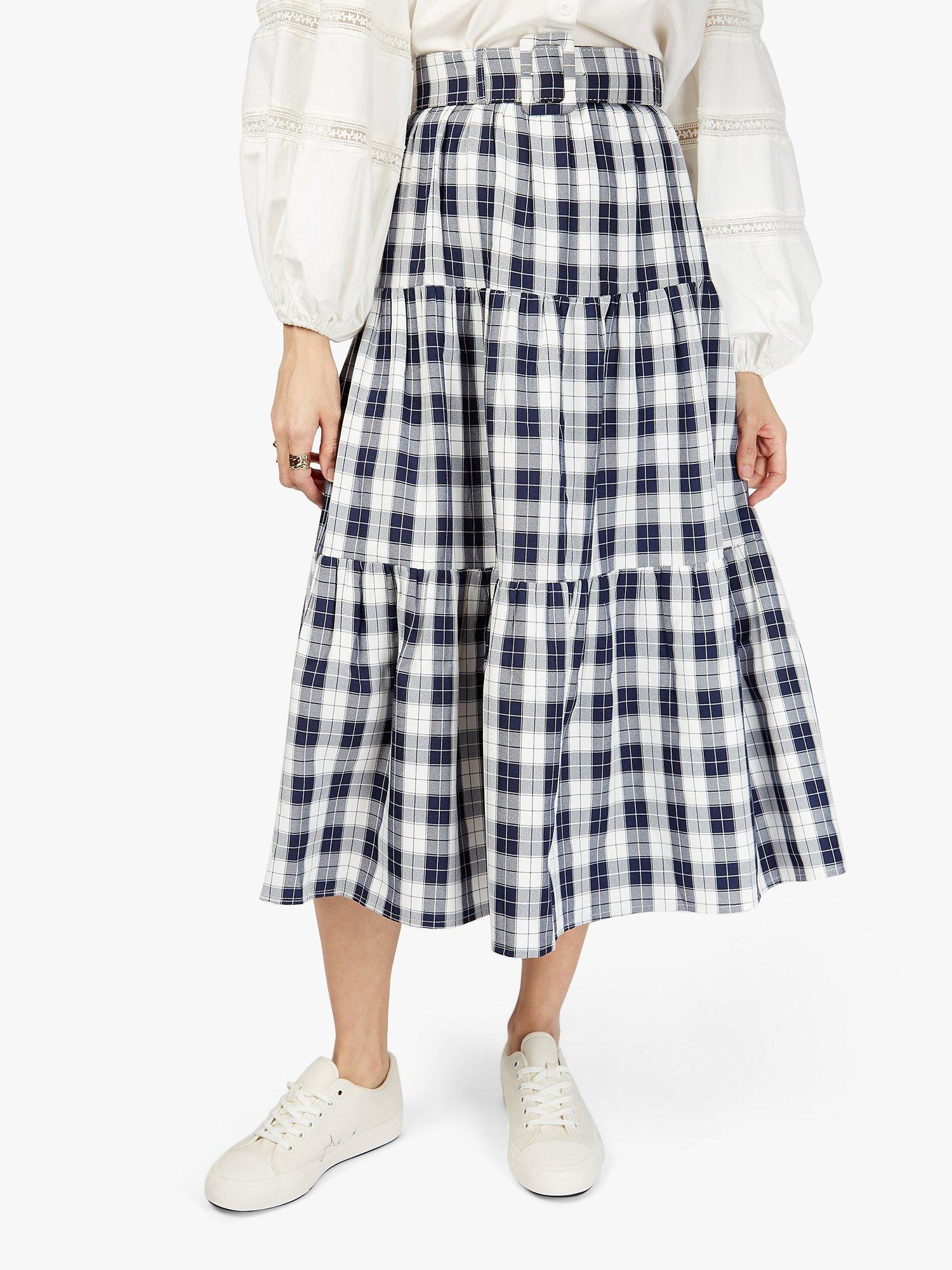 Somerset by Alice Temperley Check Midi Skirt, Navy
