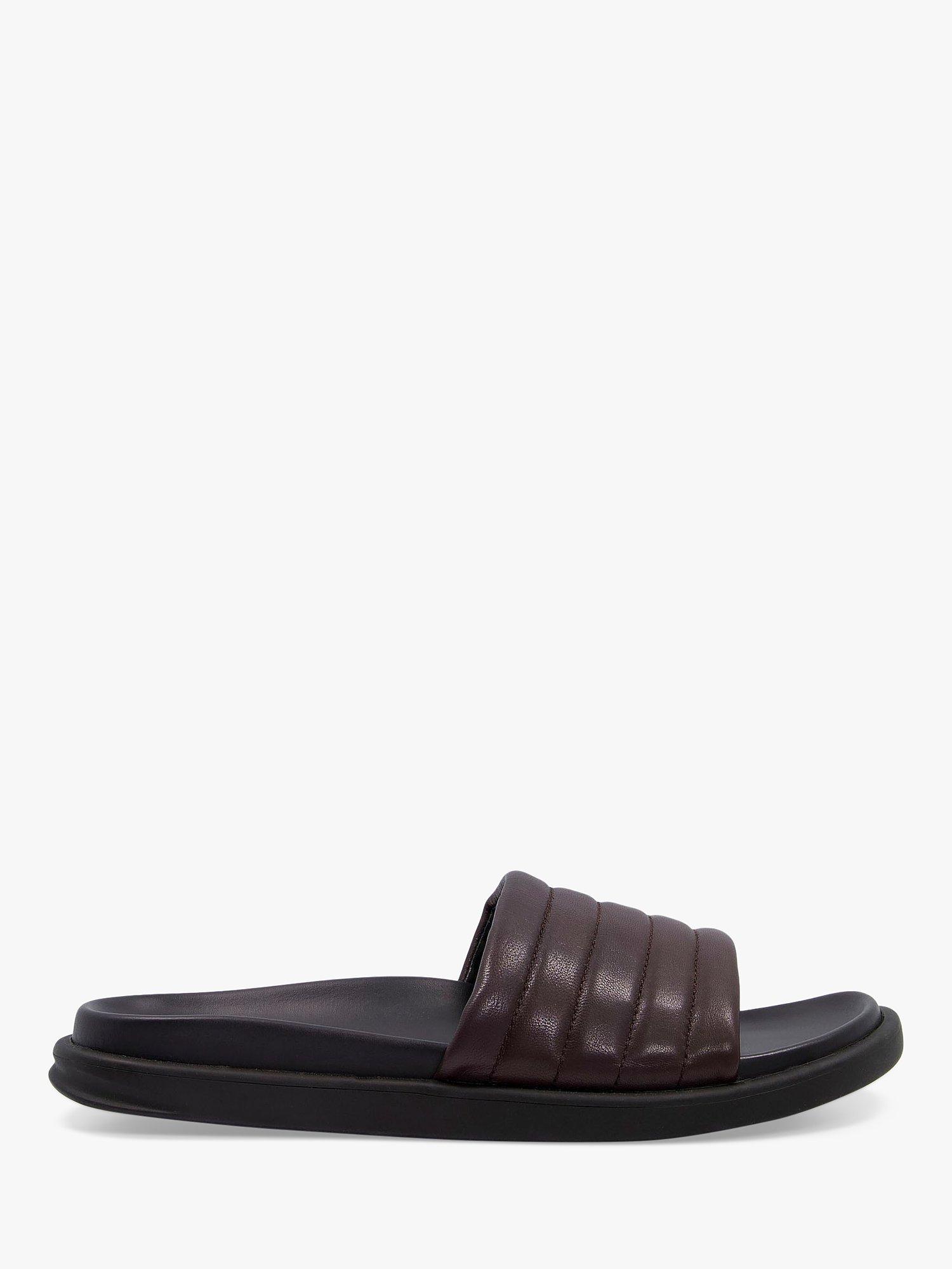 Dune Image Quilted Leather Sliders, Brown