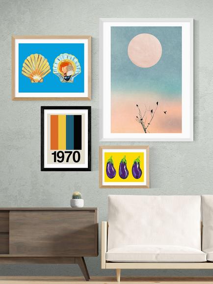 EAST END PRINTS Frances Collett 'Retro Stripe 1970' Framed Print - view 2, Oak Frame