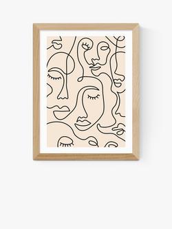 EAST END PRINTS Sundry Society 'Single Line Faces' Framed Print, Oak Frame