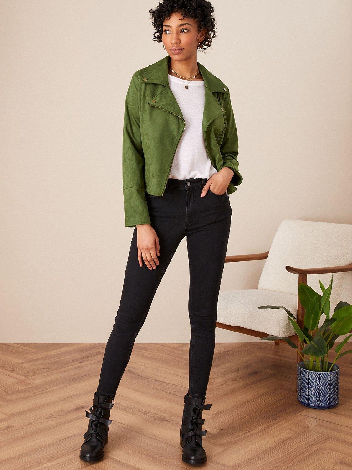 Monsoon Stacey Suedette Jacket, Khaki