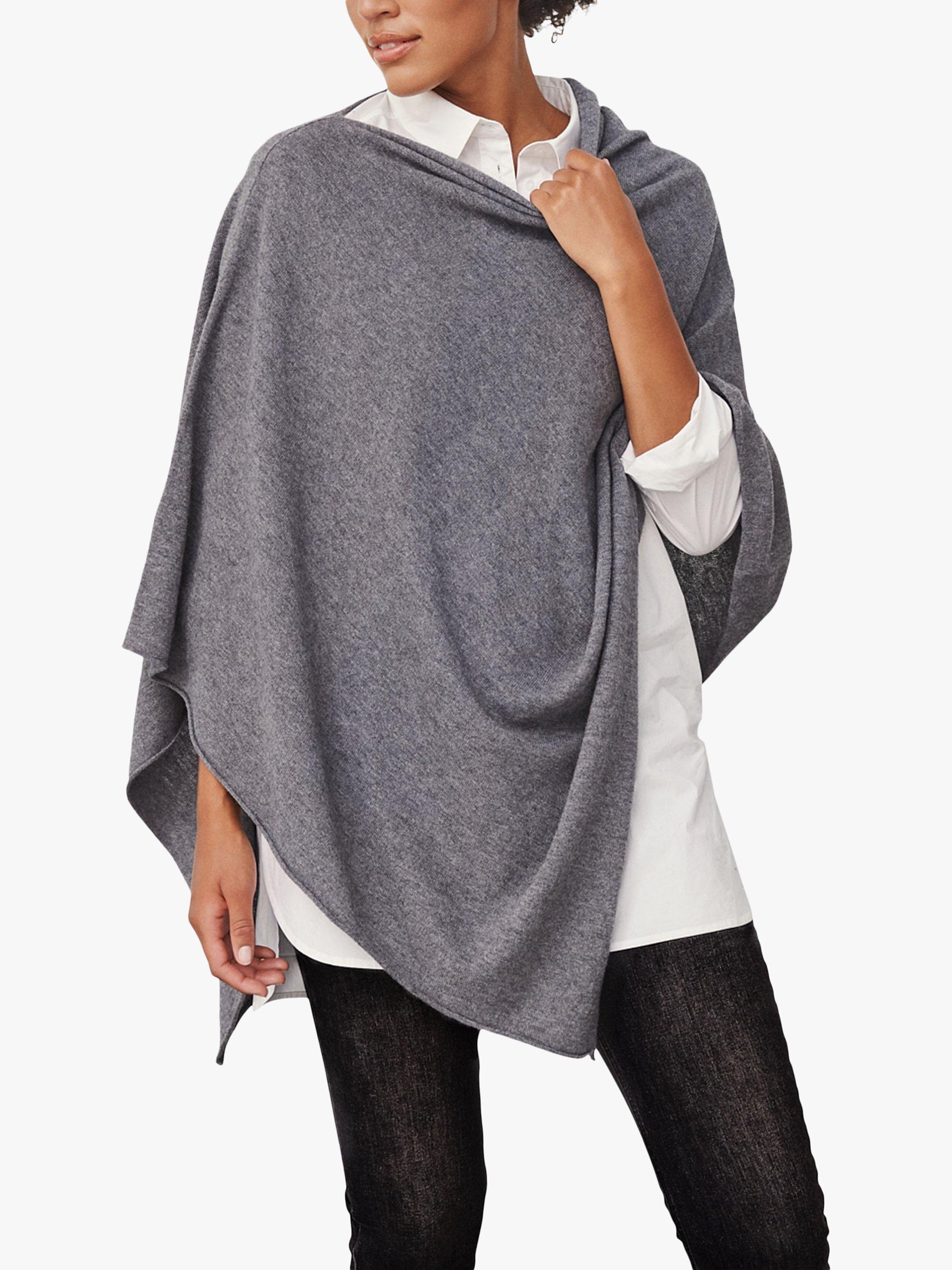 Part Two Kristanna Cashmere Blend Asymmetrical Poncho, Medium Grey Melange, One Size