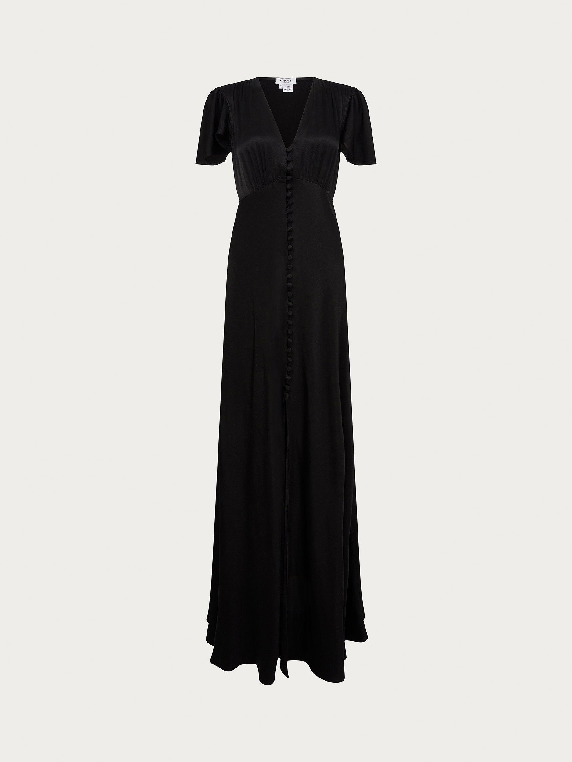 Product image 3 of 5, which shows Ghost Delphine Satin Maxi Dress, Black, XXS