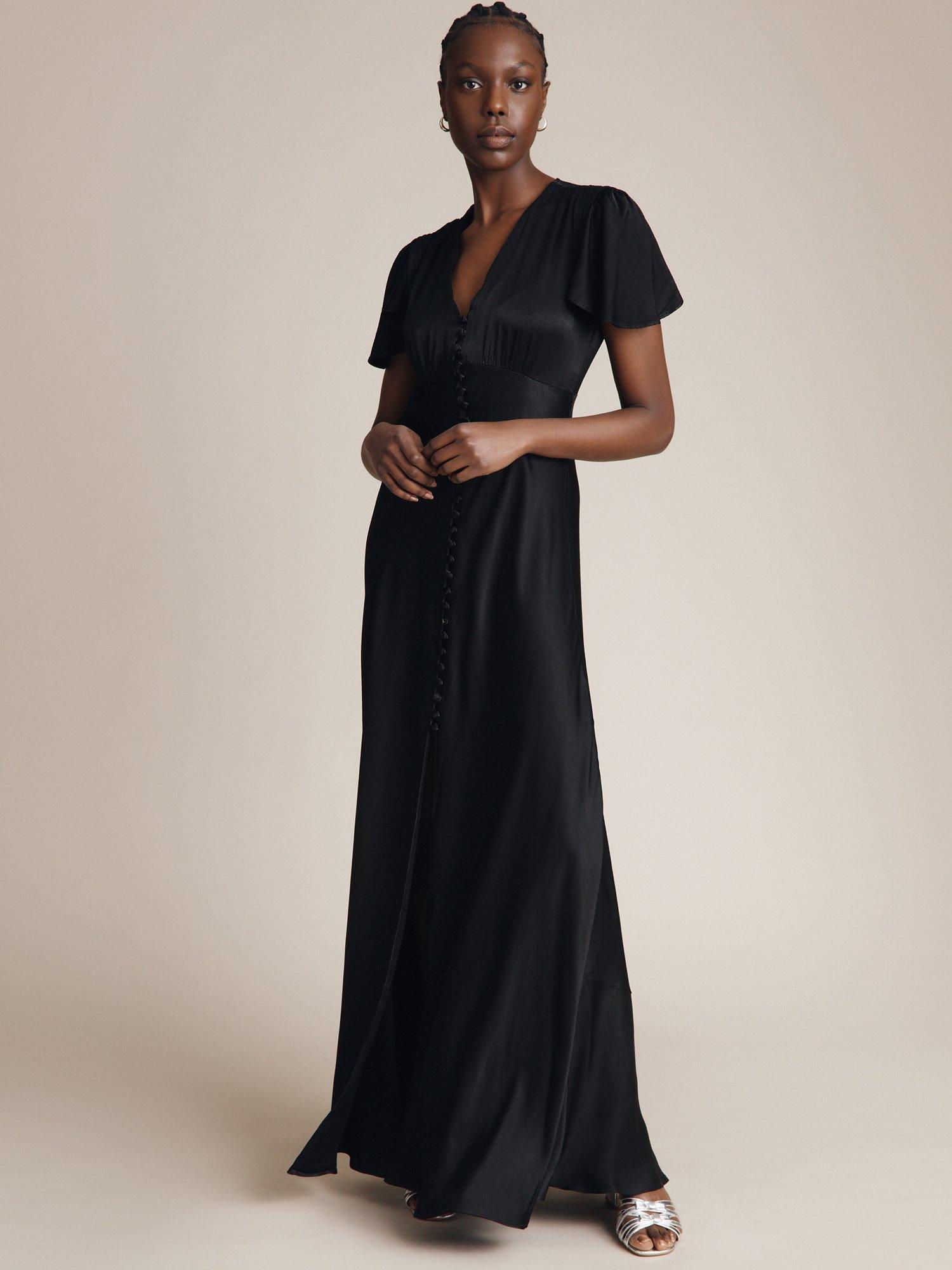 Ghost Delphine Satin Maxi Dress, Black, XXS