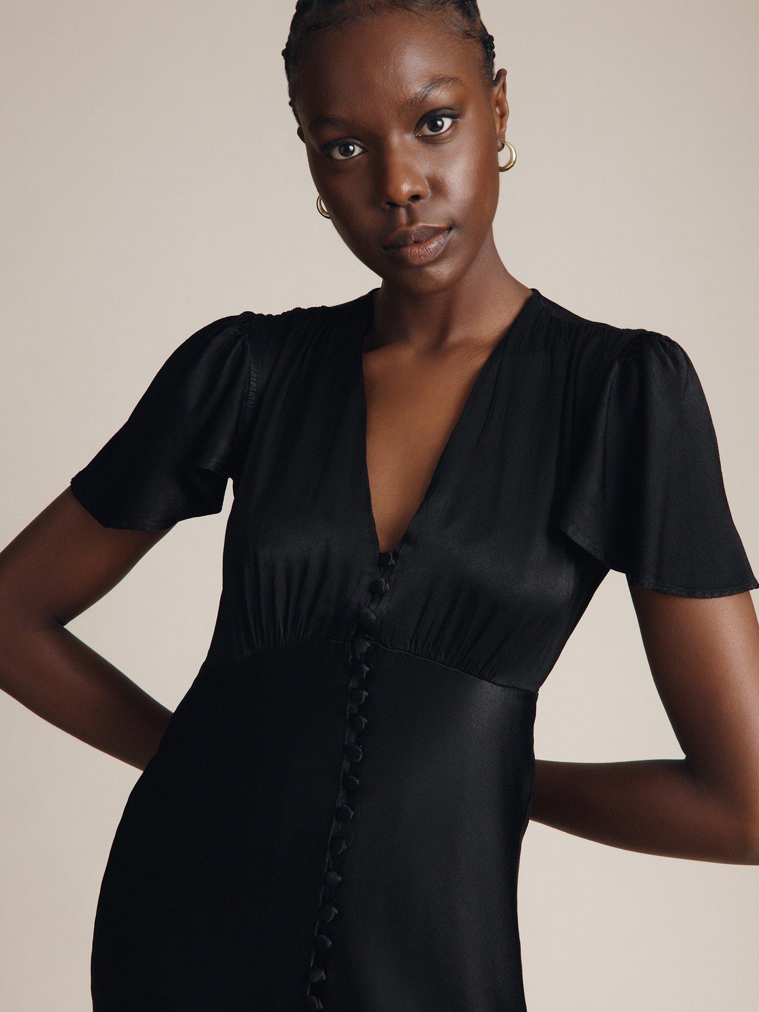 Product image 5 of 5, which shows Ghost Delphine Satin Maxi Dress, Black, XXS