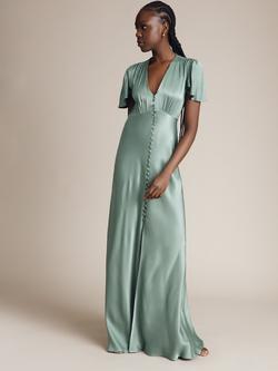 Ghost Delphine Bias Cut Satin Maxi Dress, Soft Green