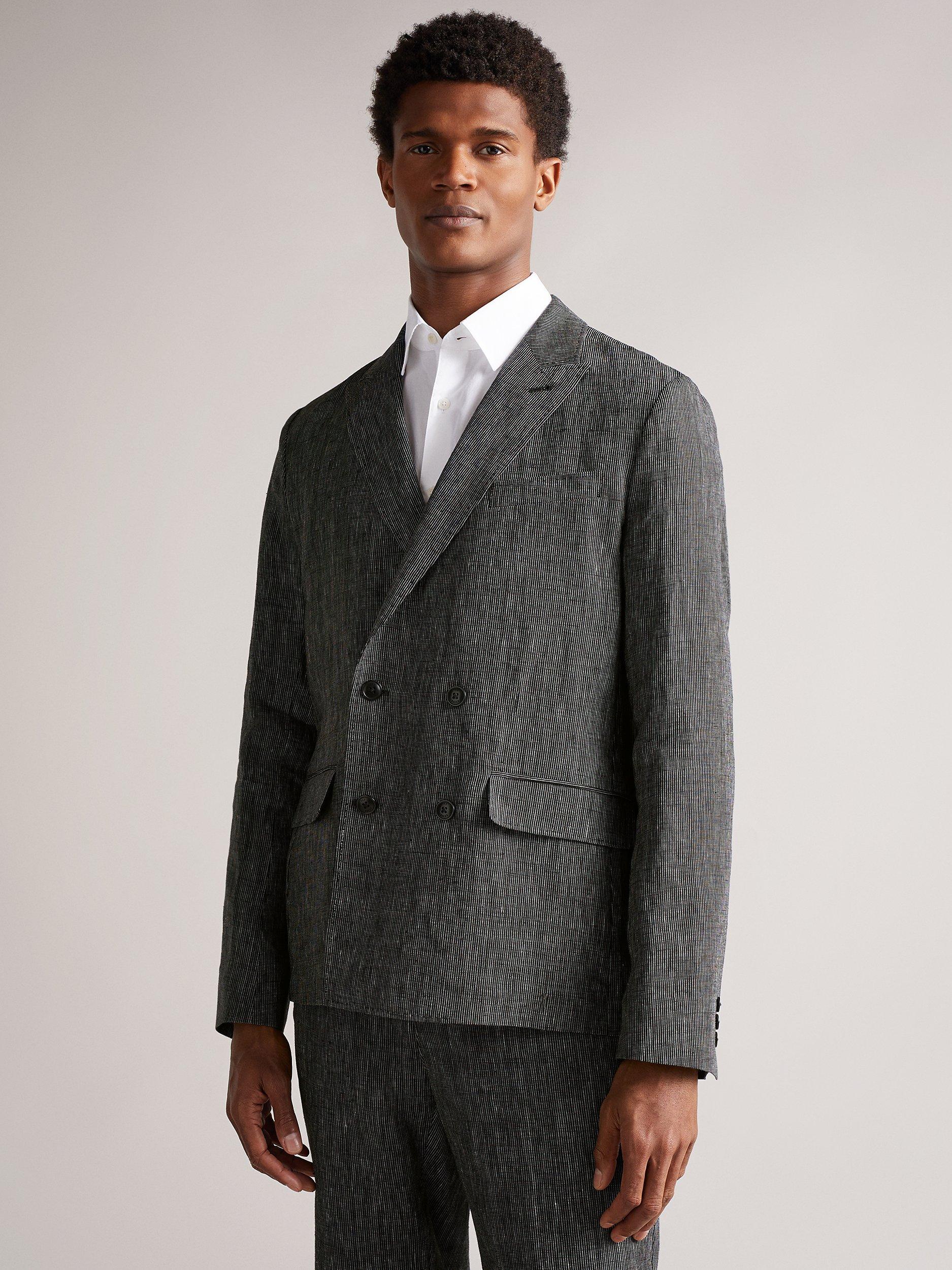Ted Baker Naver Striped Linen Double Breasted Blazer, Black
