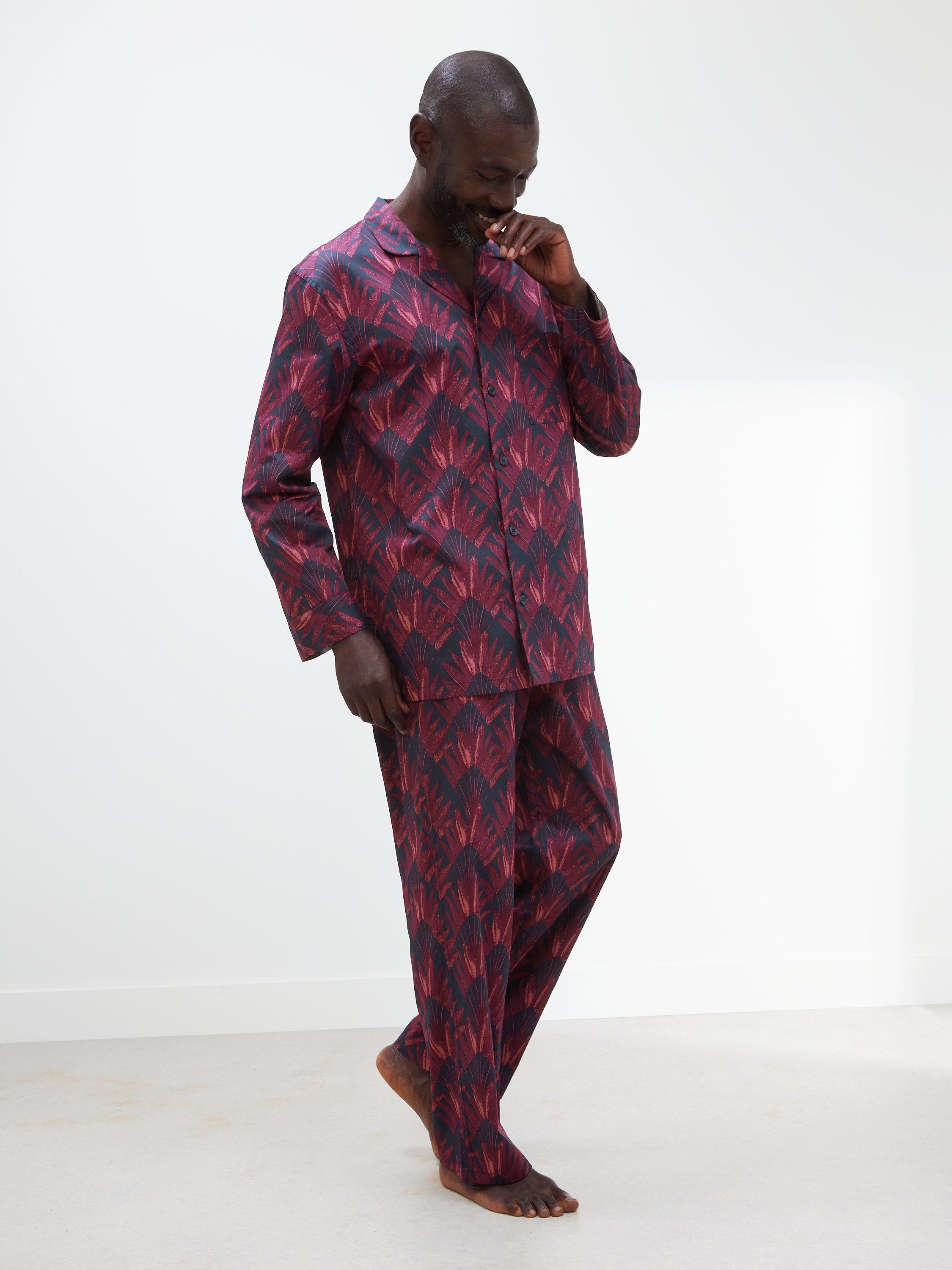 John Lewis Organic Cotton Poplin Palm Print Long Sleeve Pyjama Set, Red