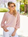 Sosandar Pointelle Sleeve V Neck Jumper, Pink