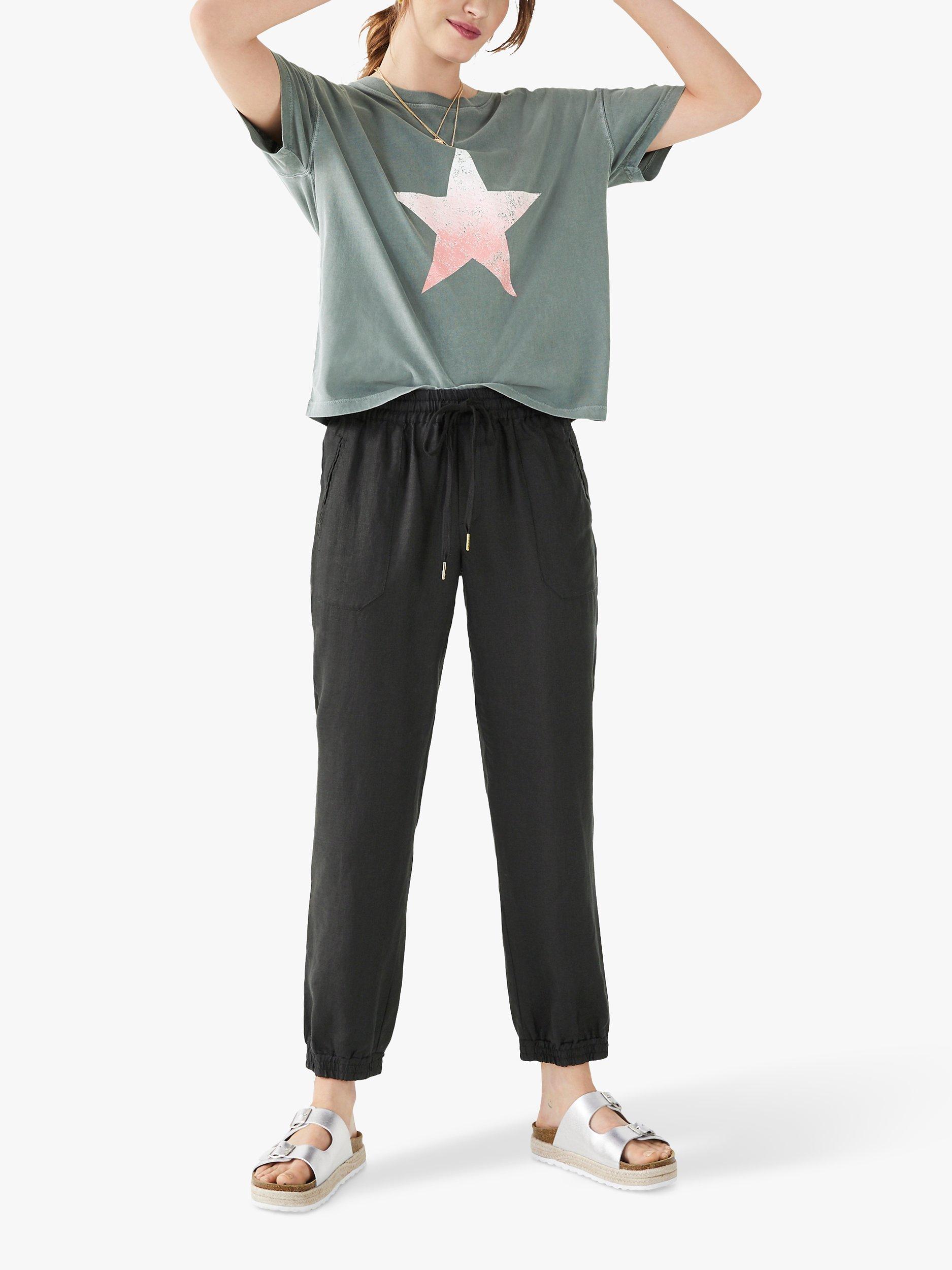HUSH Cropped Linen Joggers, Washed Black