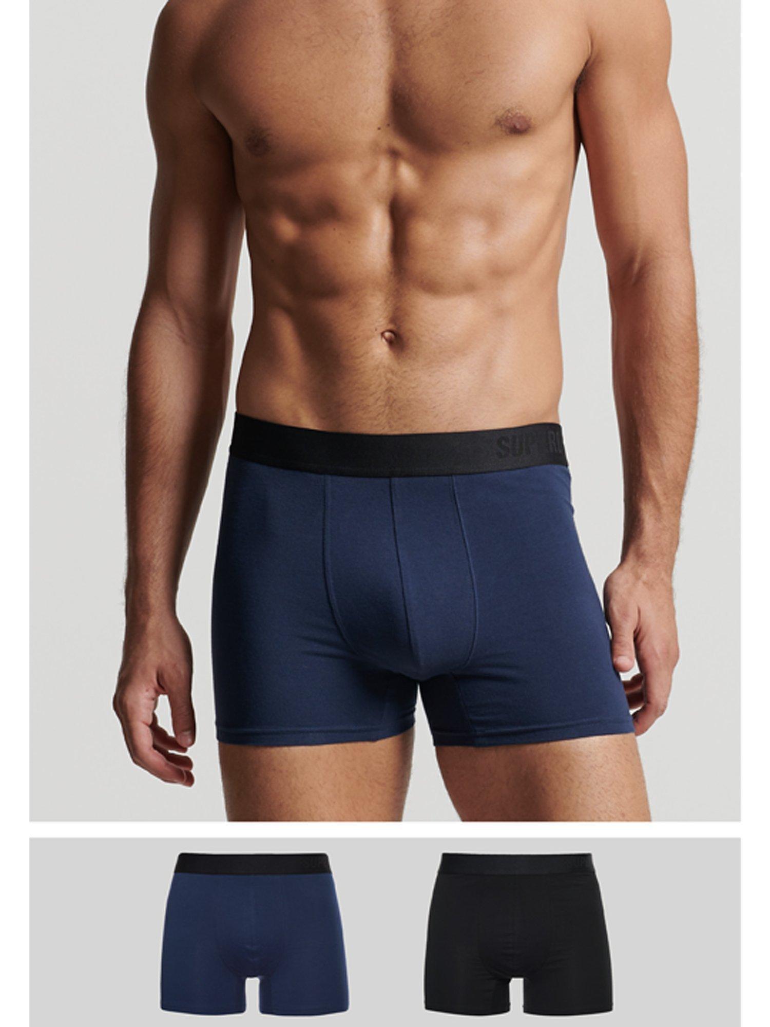Superdry Offset Logo Band Boxers, Pack of 2, Black/Navy