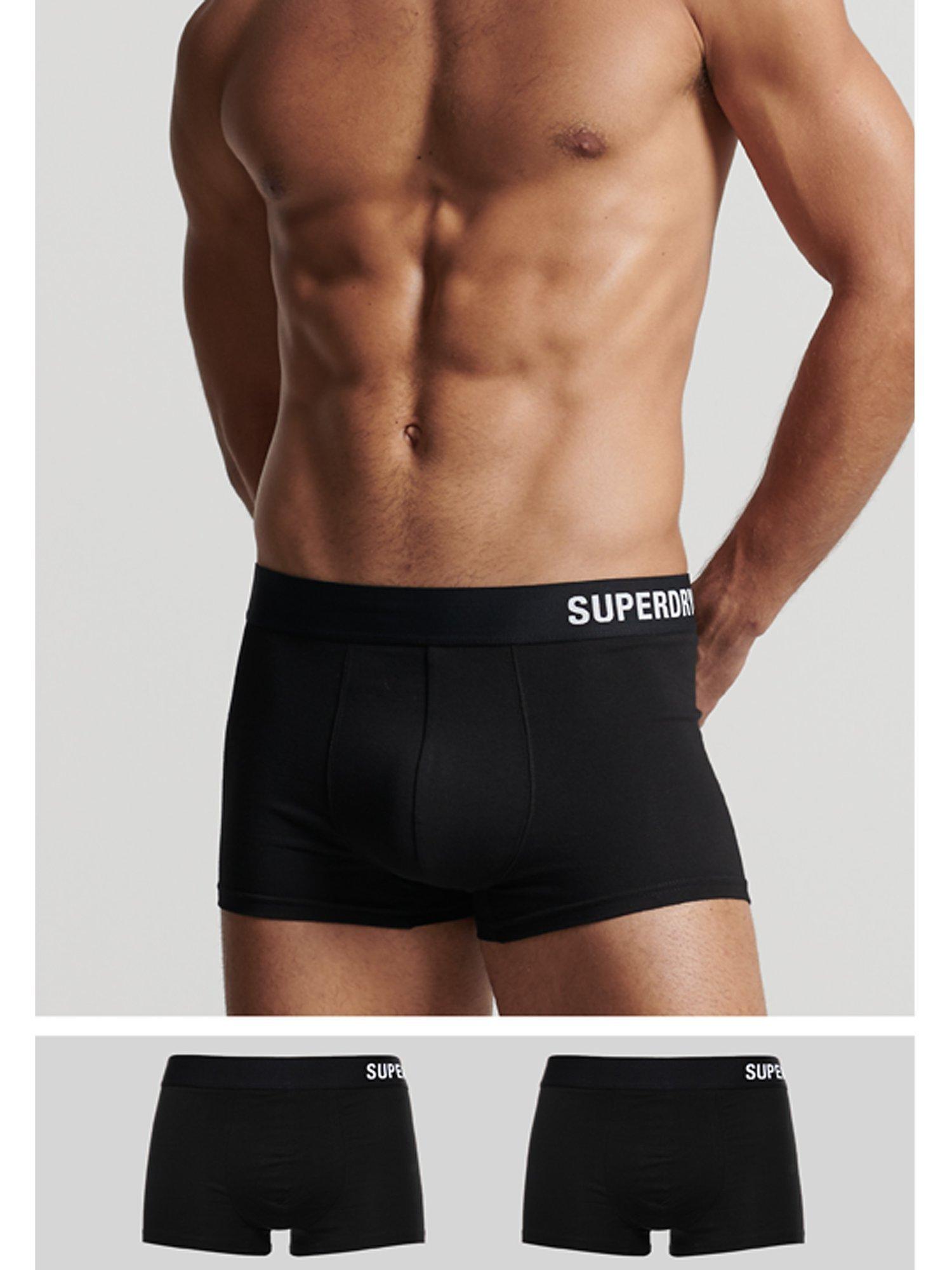 Superdry Offset Logo Band Boxers, Pack of 2, Black/Black Optic