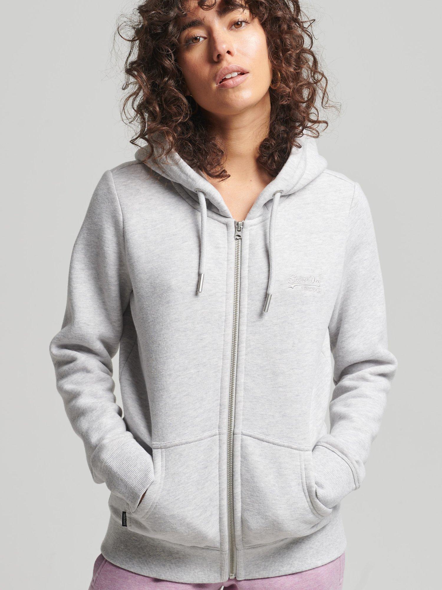 Product image 2 of 4, which shows Superdry Vintage Logo Organic Cotton Blend Zip Front Hoodie, Glacier Grey Marl, 6