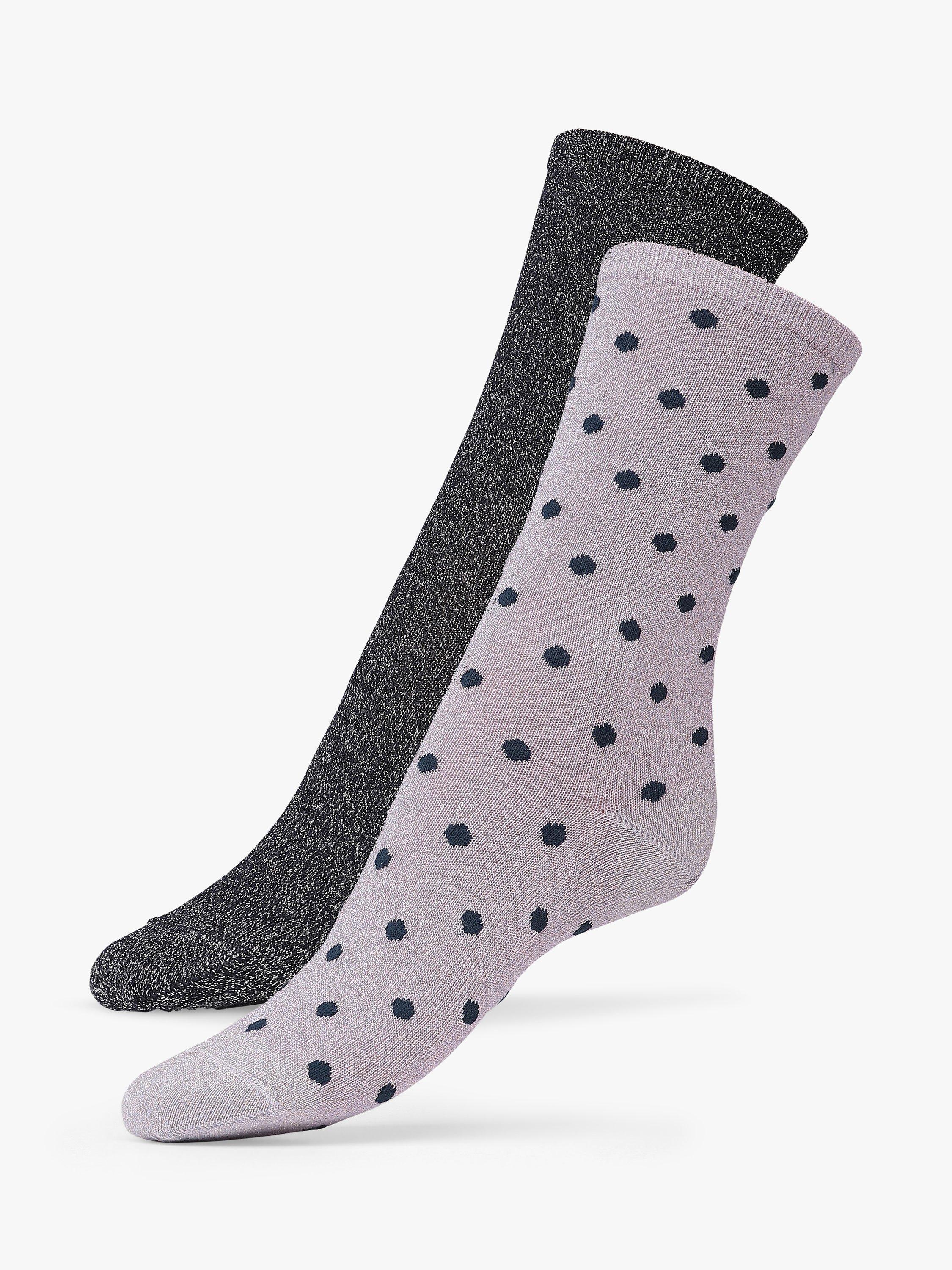 Dear Denier Mei Plain and Dot Print Ankle Socks, Pack of 2, Lilac/Midnight, S-M