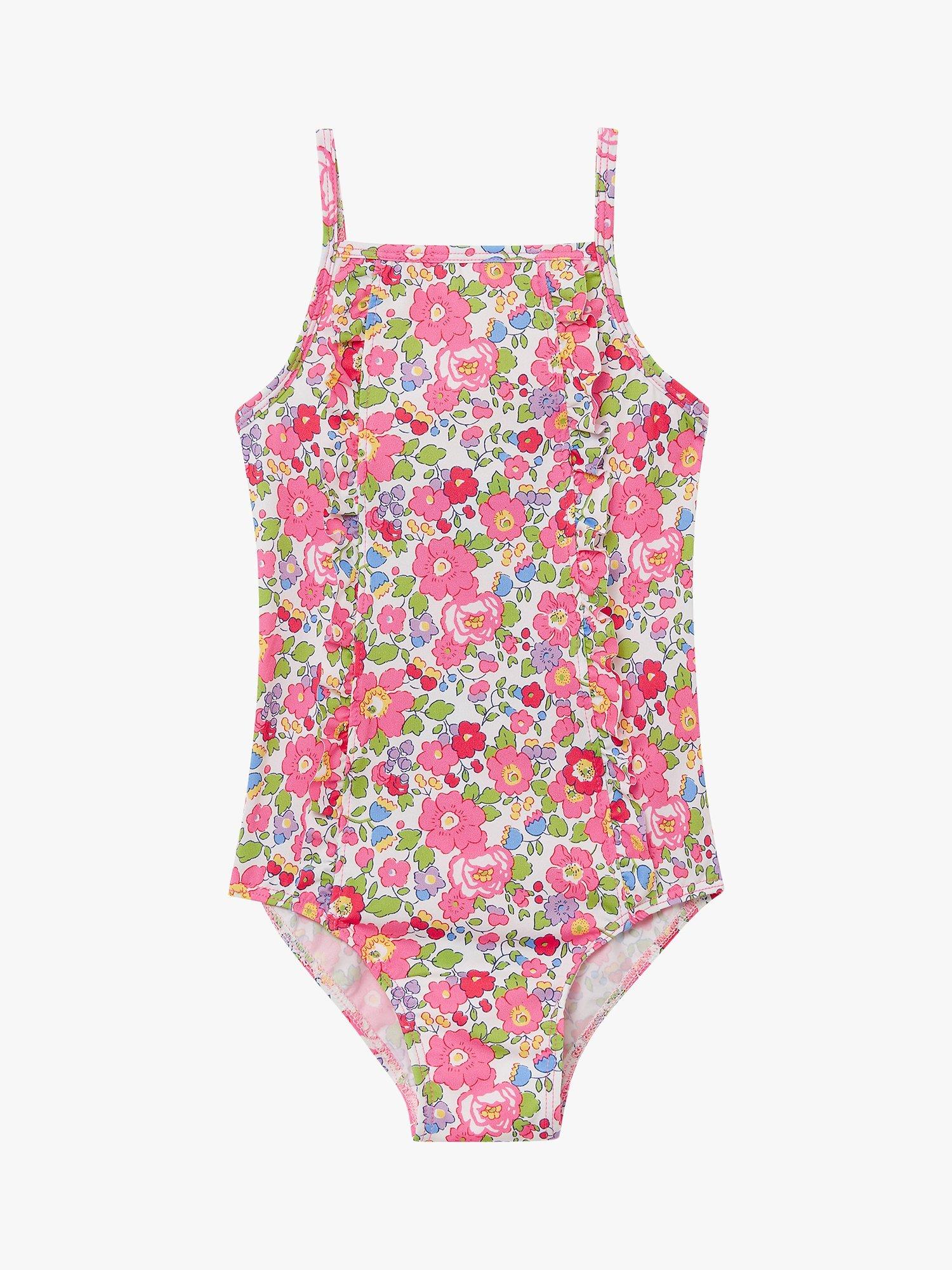 Trotters Baby Betsy Liberty Print Frill Swimsuit, Lilac Betsy, Pink