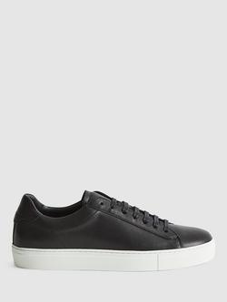 Reiss Finely Leather Trainers, Black, Black