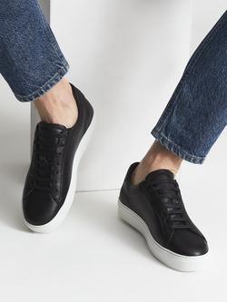 Reiss Finely Leather Trainers, Black - view 2, Black