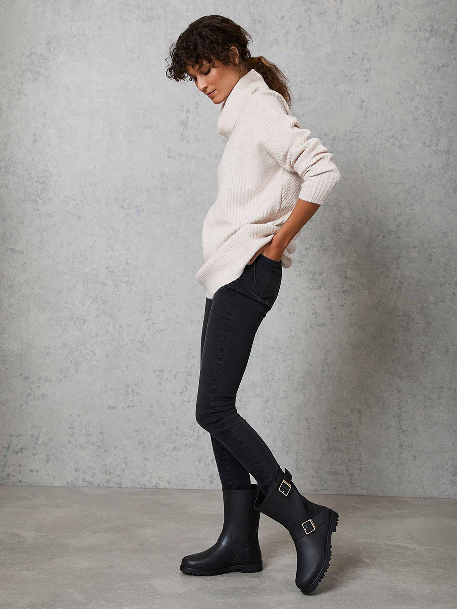 Product image 4 of 5, which shows Mint Velvet Wynter Short Wellington Boots, Black, 3