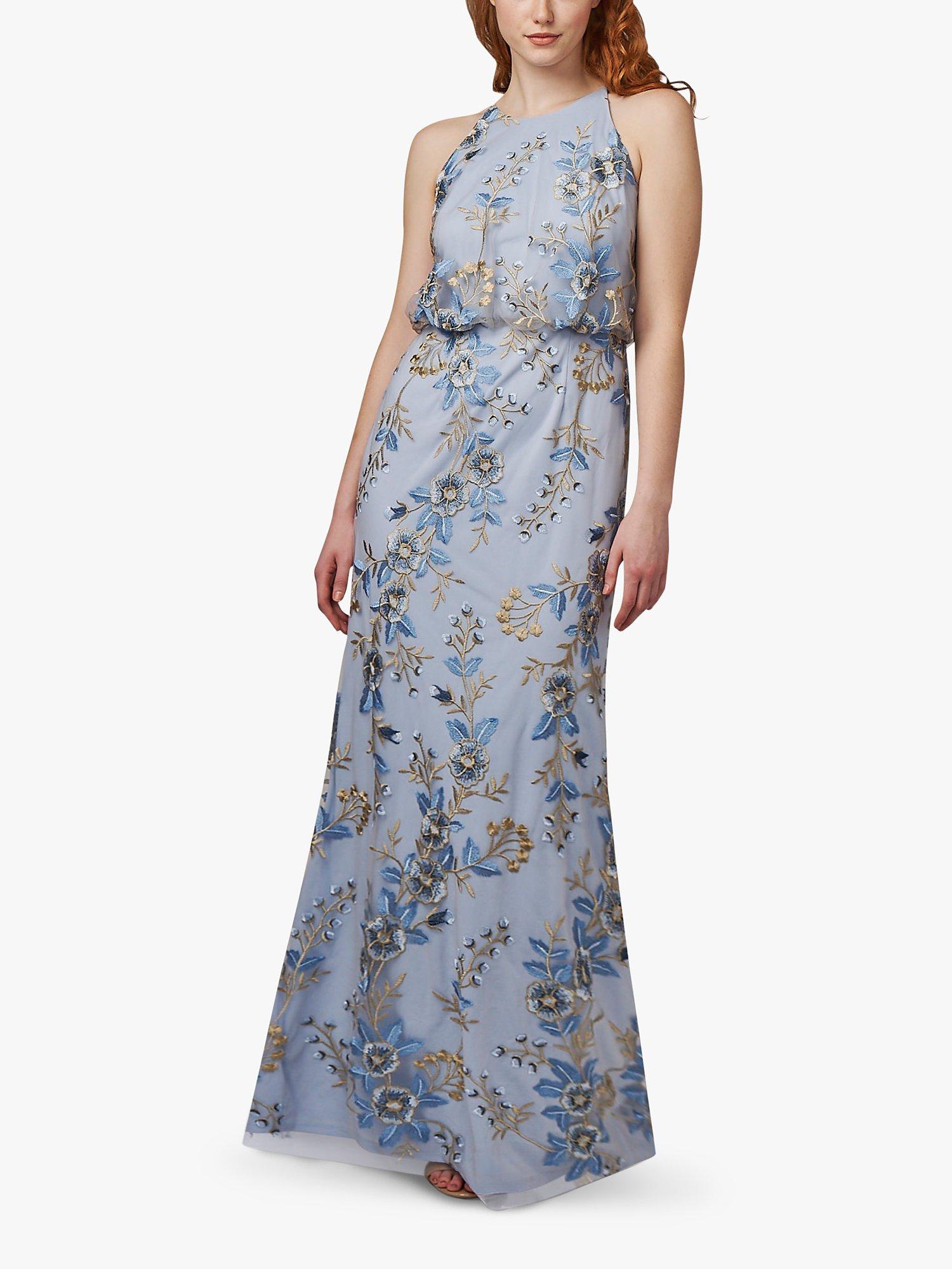 Adrianna Papell Embroidered Dress, Sky Blue, 8