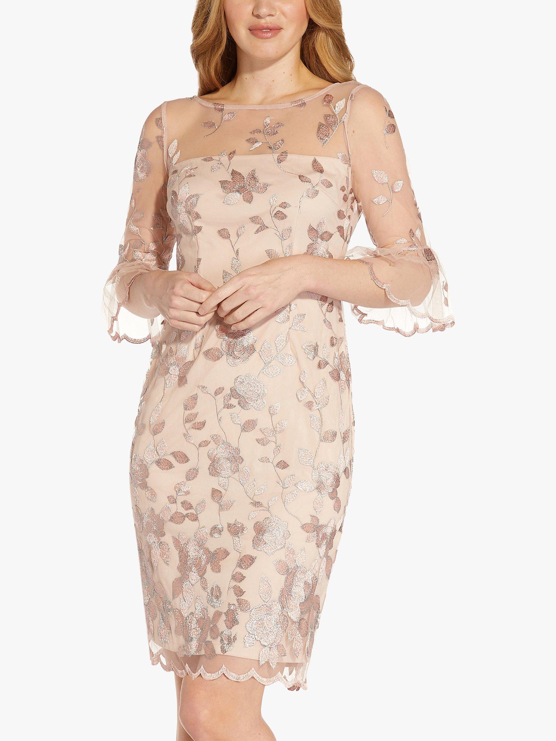Adrianna Papell Embroidered Bell Sleeve Dress, Champagne