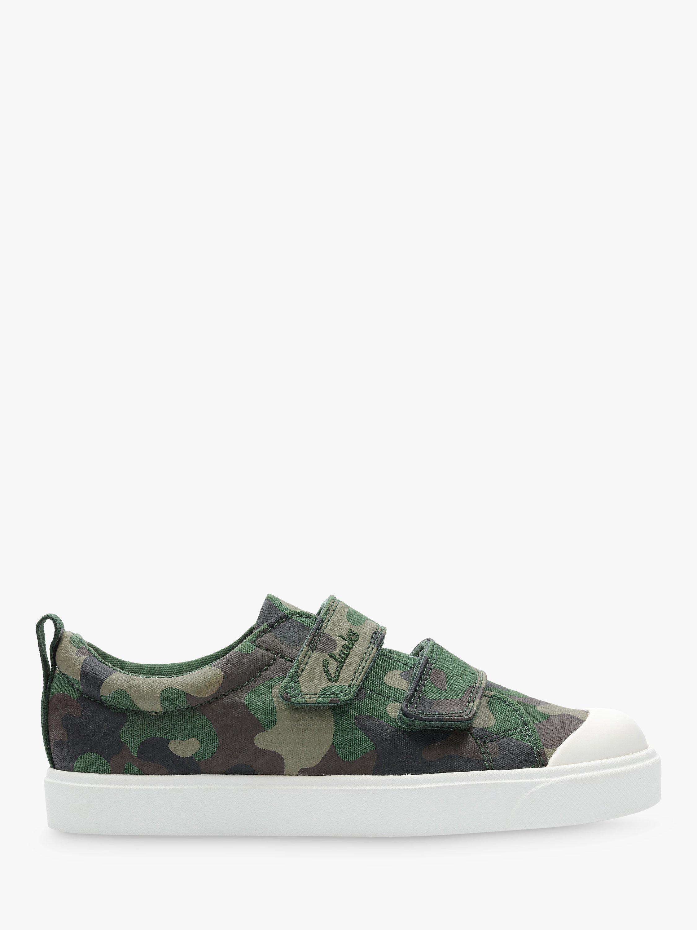 Clarks Kids' City Bright Riptape Trainers, Khaki Camo