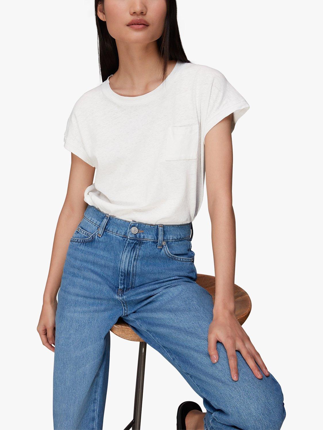 Whistles Ember Linen Blend Pocket T-Shirt, White