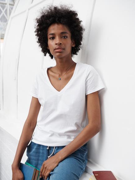 NRBY Jamie V Neck Cotton T-Shirt, White