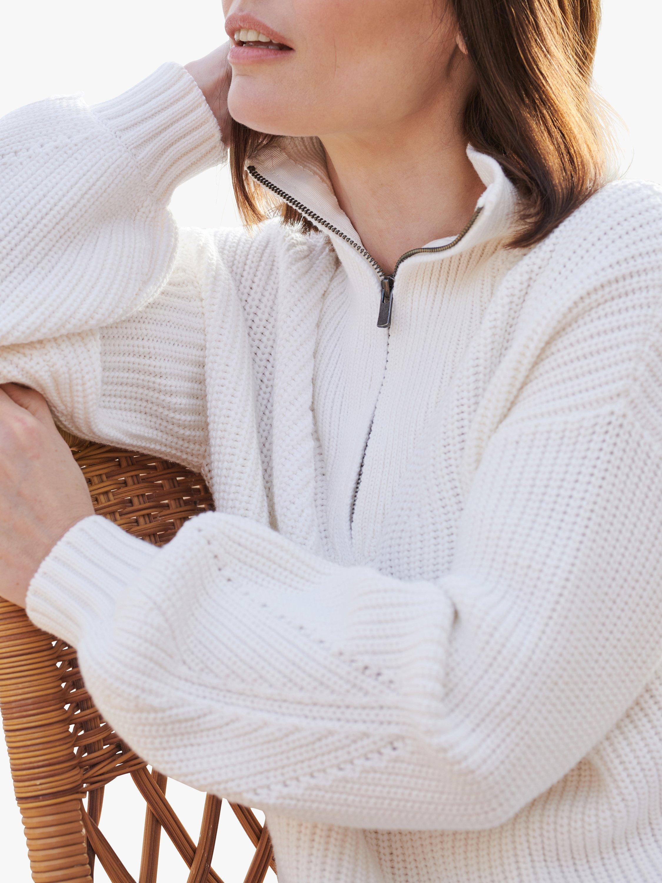 Product image 3 of 3, which shows Pure Collection Zipped Neck Ribbed Jumper, White, 8