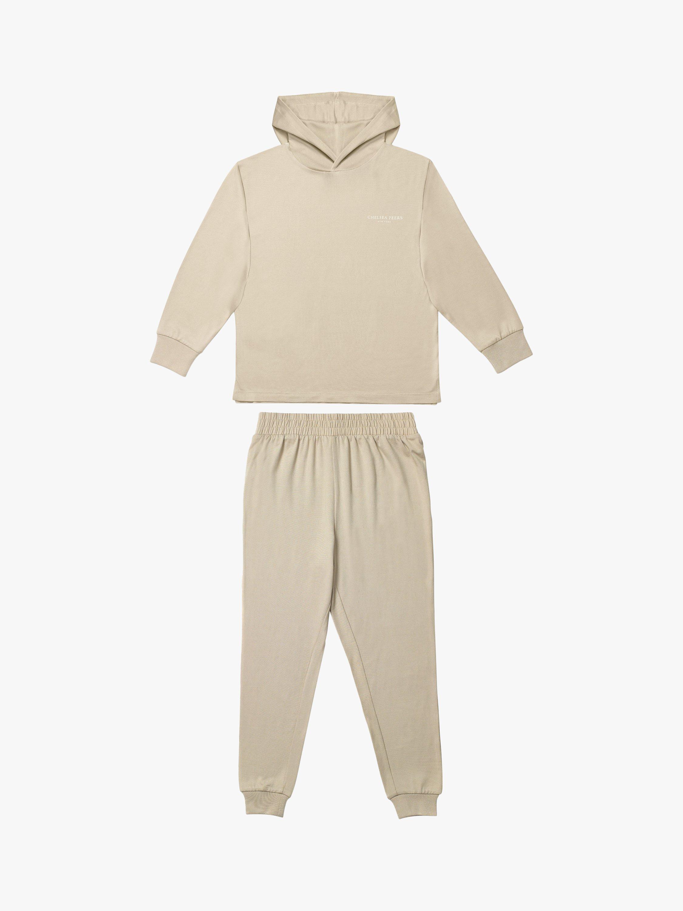 Chelsea Peers Kids' Hoodie & Joggers Lounge Set, Beige