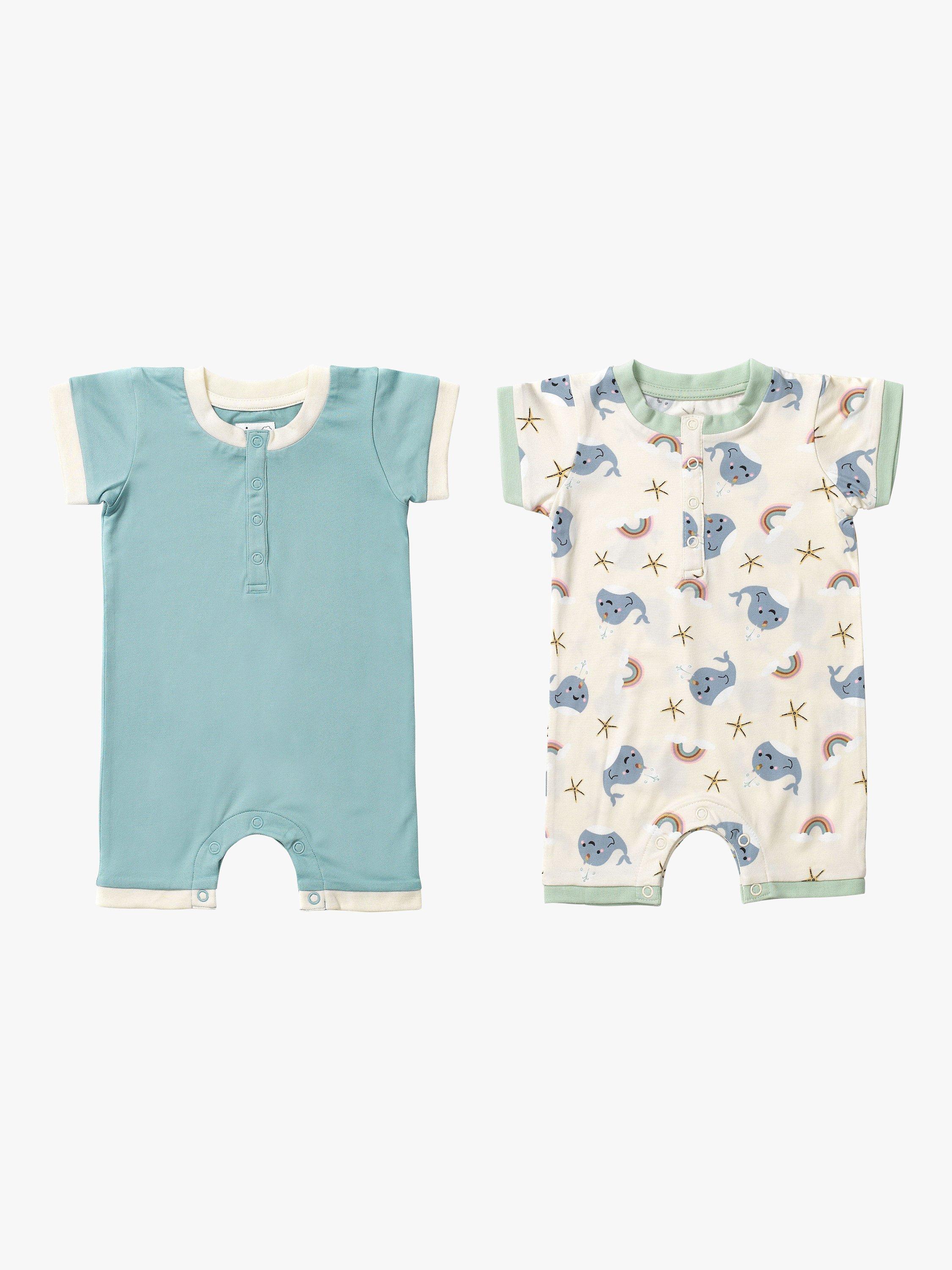 Chelsea Peers Baby Rainbow Narwhal Print Romper, Pack of 2, Multi