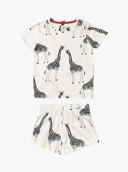 Chelsea Peers Kids' Giraffe Print Organic Cotton Short Pyjama Set, Cream, Cream