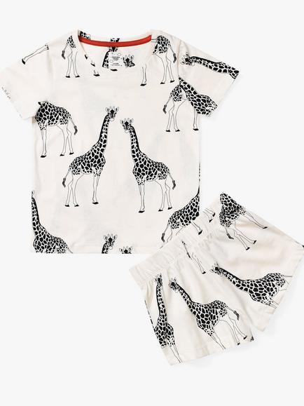 Chelsea Peers Kids' Giraffe Print Organic Cotton Short Pyjama Set, Cream - view 2, Cream