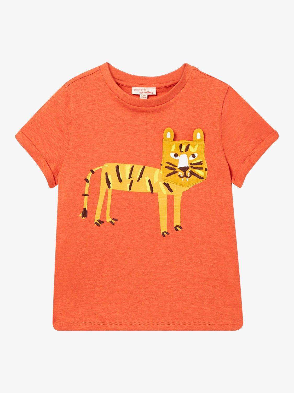 Du Pareil au même Kids' Cotton Leopard Graphic T-Shirt, Orange