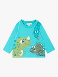 Du Pareil au même Baby Cotton Embroidered Dinosaur T-Shirt, Turquoise