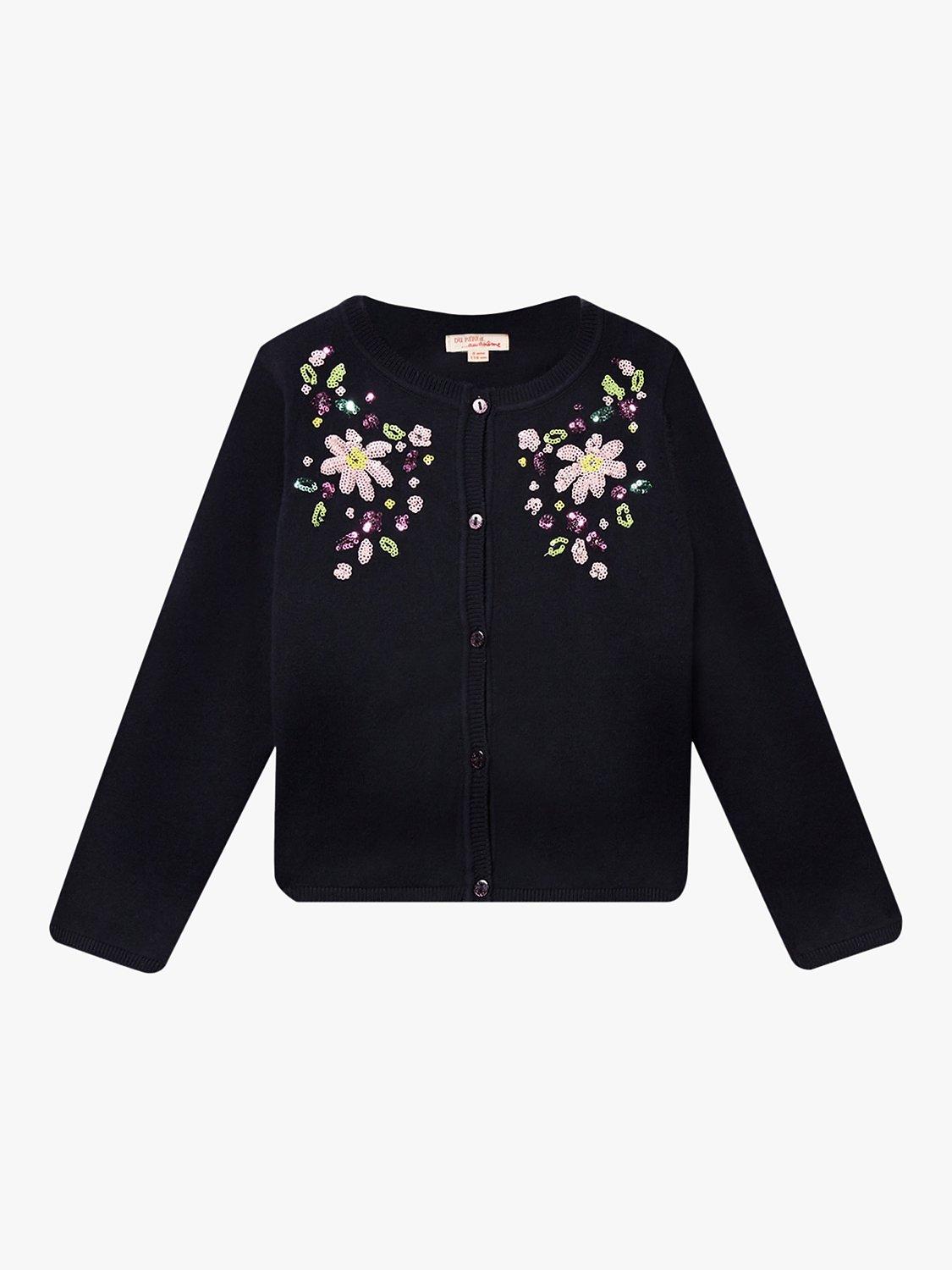 Du Pareil au même Kids' Floral Sequin Cardigan, Blue