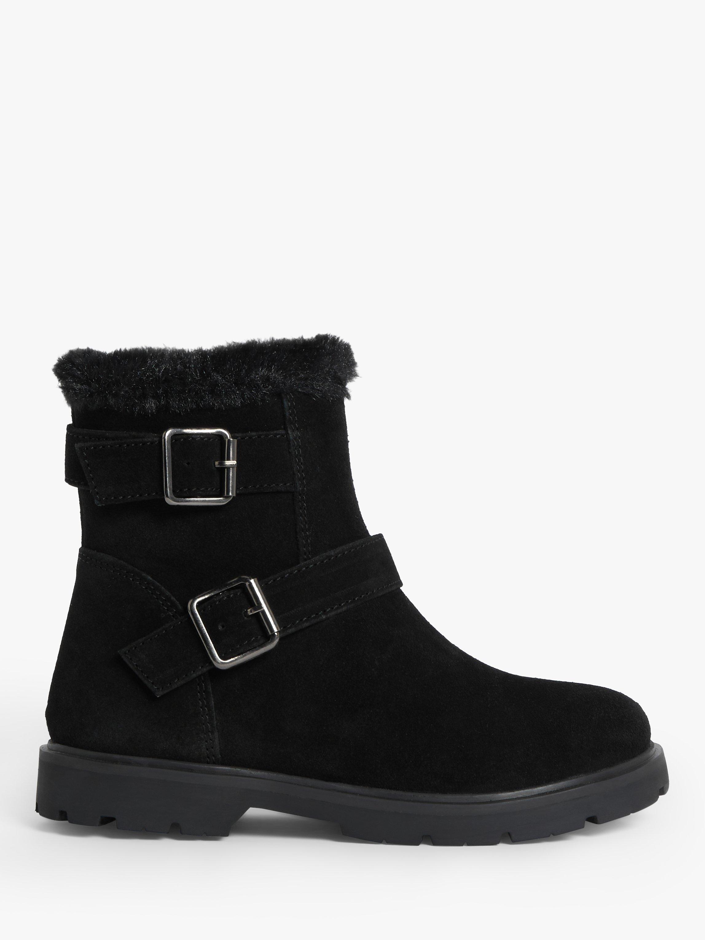 John Lewis Kids' Suede Lined Biker Boots, Black Black